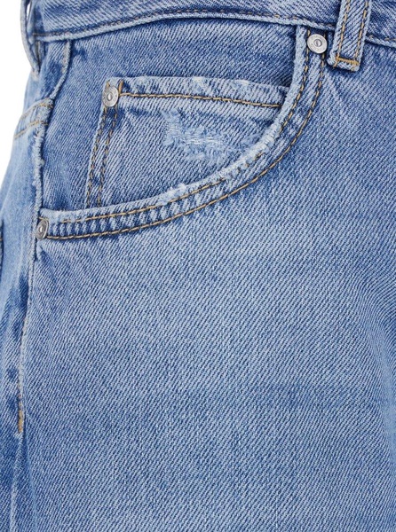 'Wanda' Blue High Waisted Jeans with Ripped Detail on the Front and Logo Patch on the Rear in Denim Woman
