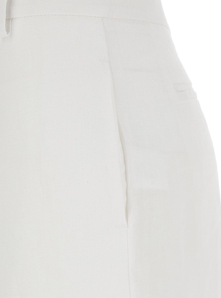 White Pants with Wide Leg in Linen Woman