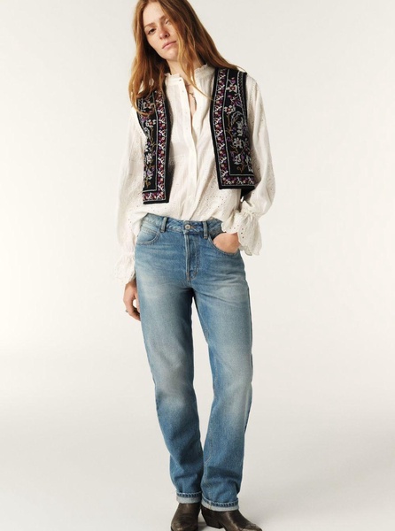 'Coco' Black Sleeveless Vest with All-Over Embroidery in Cotton Woman