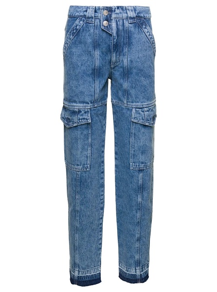 Blue Denim Cargo Pants with Pockets in Cotton Woman
