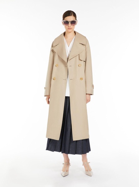 Beige Double-Breasted Trench Coat with Waist Belt in Cotton Blend Woman