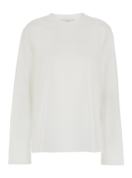 White Crewneck  T-Shirt with Long Sleeve in Organic Cotton Woman