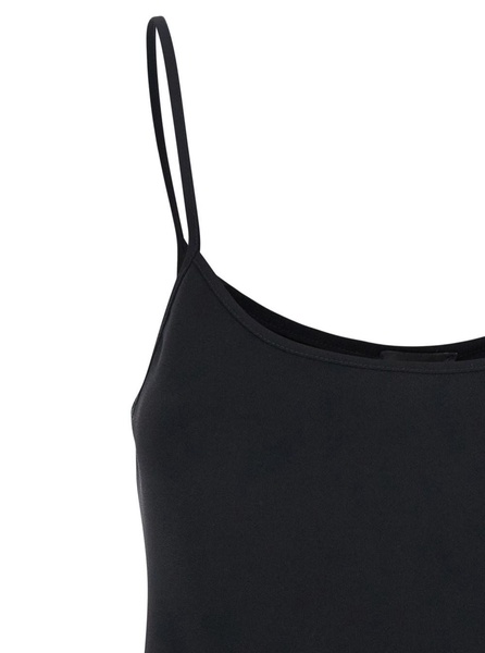 Black Top with Spaghetti Straps in Satin Woman