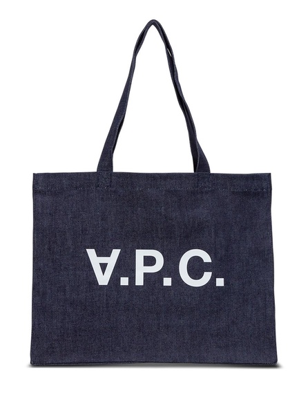 'Daniela' Blue Shopper Bag with Logo in Cotton Denim Wioman