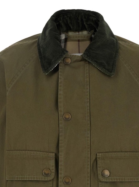 Green Cropped Jacket with Corduroy Collar in Cotton Woman