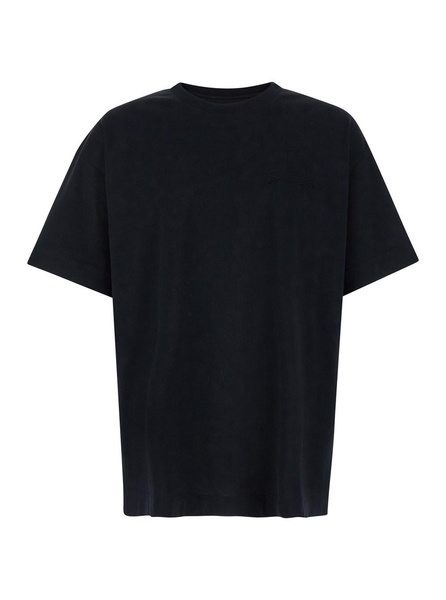 Givenchy Black Crewneck T-Shirt With Logo Lettering Detail In Cotton Man
