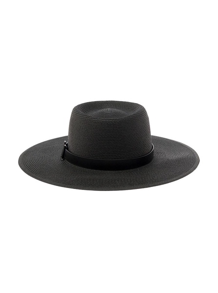 Black Fedora Hat with M Logo Detail in Techno Fabric Woman