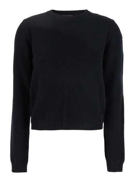 'Biker' Black Crewneck Sweater with Logo Patch on the Sleeve in Wool and Cashmere Blend Woman