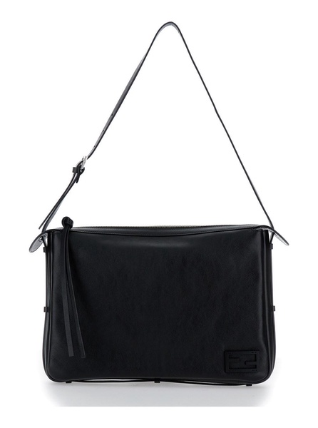 'Simply Fendi Large' Black Shoulder Bag with FF Detail in Leather Woman