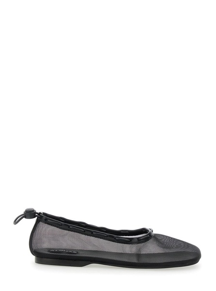 'Gill' Black Ballerinas with Semi-Transparent Mesh Design and Adjustable Drawstring in Tech Fabric Woman
