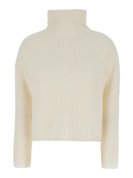 'Golia' White Turtleneck Sweater in Wool and Cashmere Woman