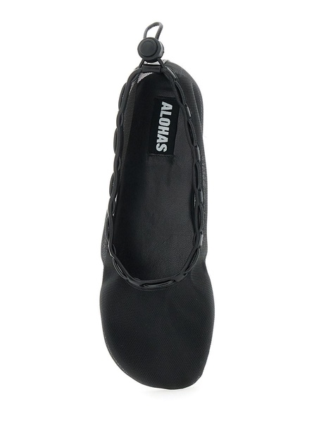 'Gill' Black Ballerinas with Semi-Transparent Mesh Design and Adjustable Drawstring in Tech Fabric Woman