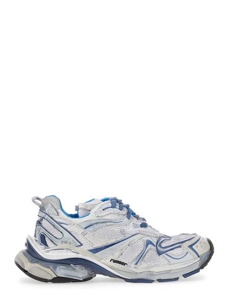 'Runner 2.0' Light Blue Low Top Sneakers with Runner Logo in Tech Fabric Man