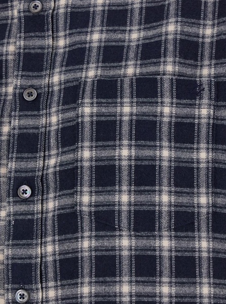 Blue Shirt with Classic Collar and All-Over Check Motif in Flannel Woman