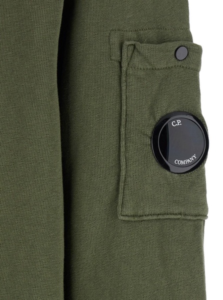 Green Crewneck Sweatshirt with Lens Motif on the Sleeve in Cotton Man