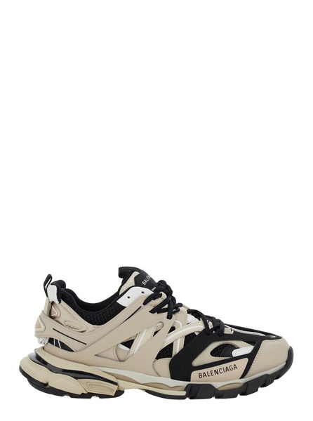 'Track' Beige and Black Low Top Sneakers with Logo Detail in Mesh and Nylon Man
