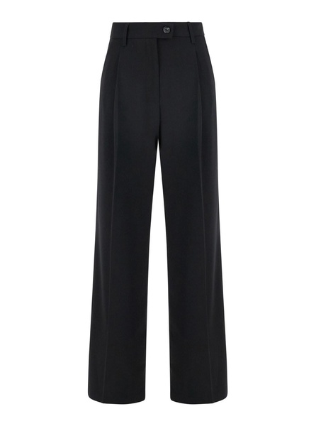 Black Straight Pants with Pences in Fabric Woman