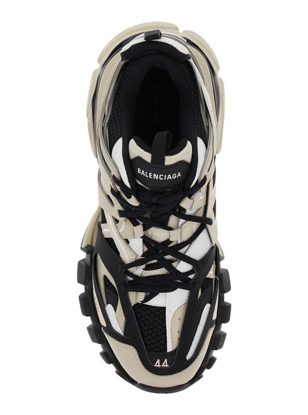 'Track' Beige and Black Low Top Sneakers with Logo Detail in Mesh and Nylon Man