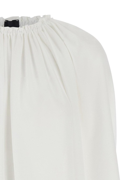 White Top with Dropped Shoulders and Curlsin Fabric Woman