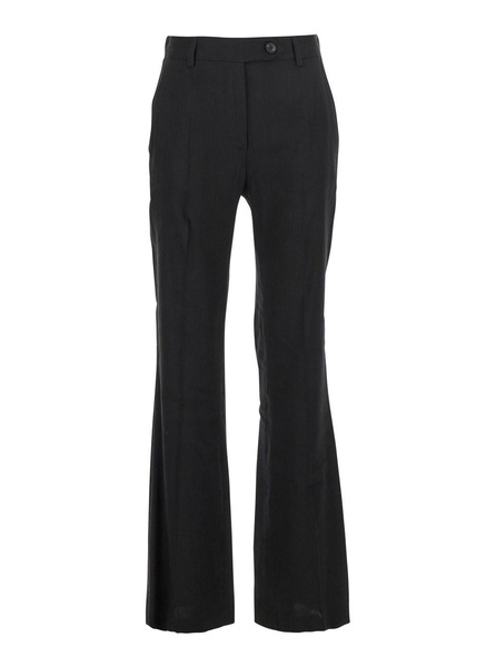 Black Pants with Belt Loops in Linen and Viscose Blend Woman