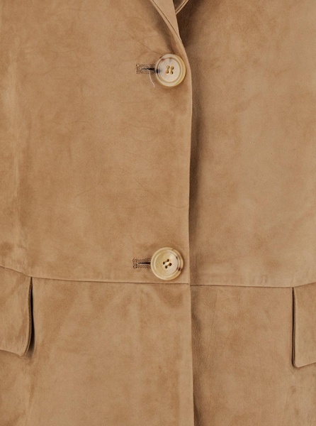 'Primula' Beige Single-Breasted Jacket in Suede Woman