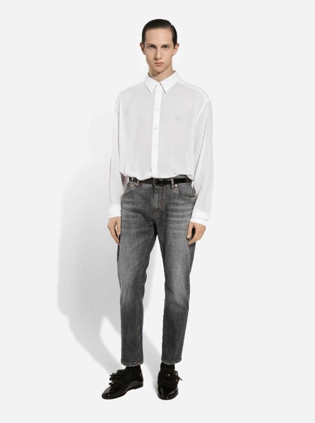 Blue Jeans with Rear Logo Detail in Denim Man