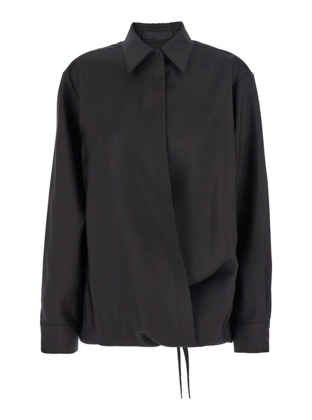 Black Shirt with Hidden Front Closure in Wool Blend Woman