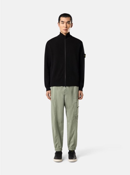 Blue Cardigan with Removable Compass Logo Applied on the Sleeve in Ribbed Cotton Man