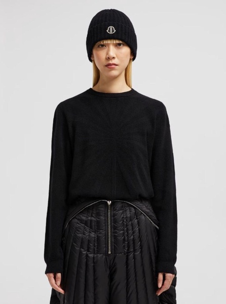 'Biker' Black Crewneck Sweater with Logo Patch on the Sleeve in Wool and Cashmere Blend Woman