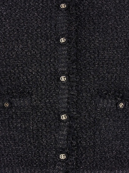 Black Crewneck Jacket with Double G Logo Buttons in Tech Fabric Woman
