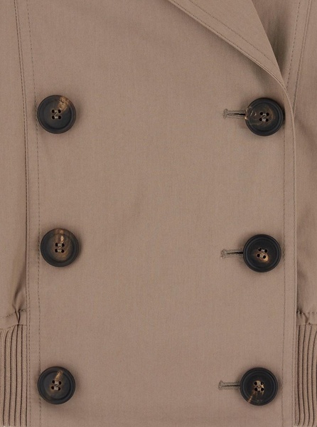 Brown Double-Breasted Crop Jacket with Windbreak Flap and Classic Wide Lapels in Cotton Blend Woman