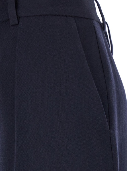 'Encore' Blue Pants with Front and Rear Pences in Wool Woman