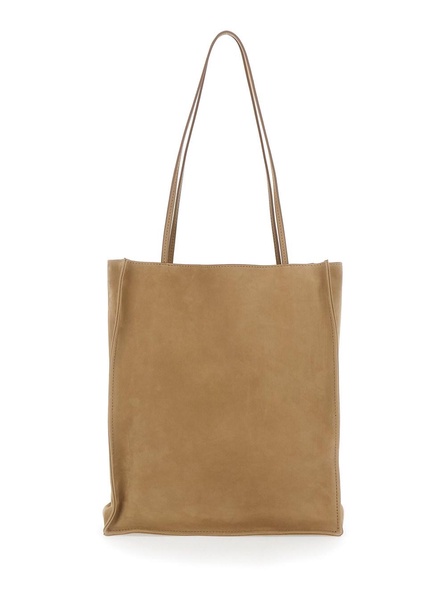 'To Go Large' Beige Tote Bag with Two Top Handles in Leather Woman