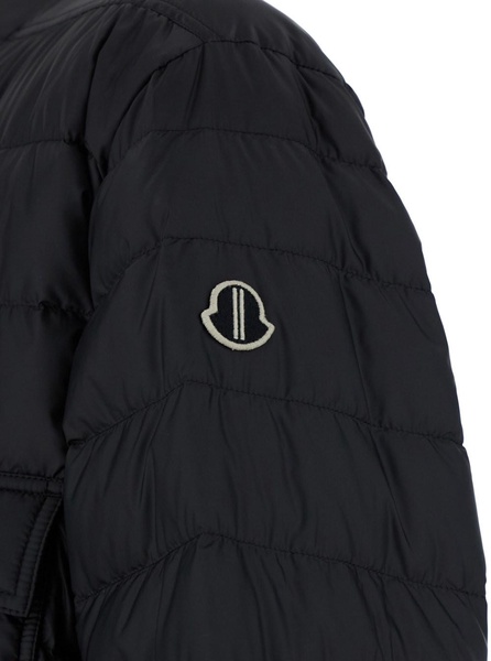 Black Down Jacket with Logo Patch on the Sleeve and Snap Buttons in Tech Fabric Man