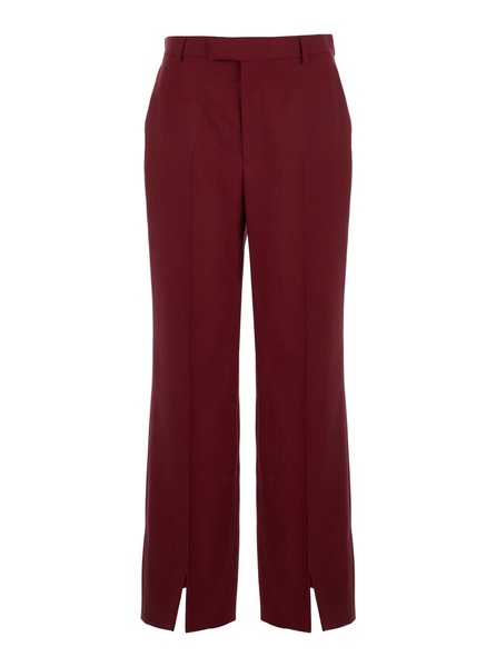 Bordeaux Tailored Pants with Slits on the Edges and Embroidered Lettering Logo on the Back in Wool Woman