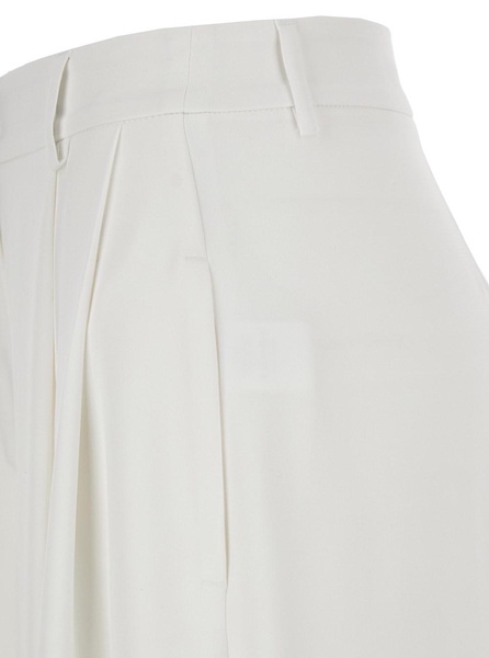 White Wide Pants with Pences in Fabric Woman