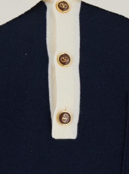 Blue Knitted Polo Shirt with Patch Pocket on the Chest in Cotton Man