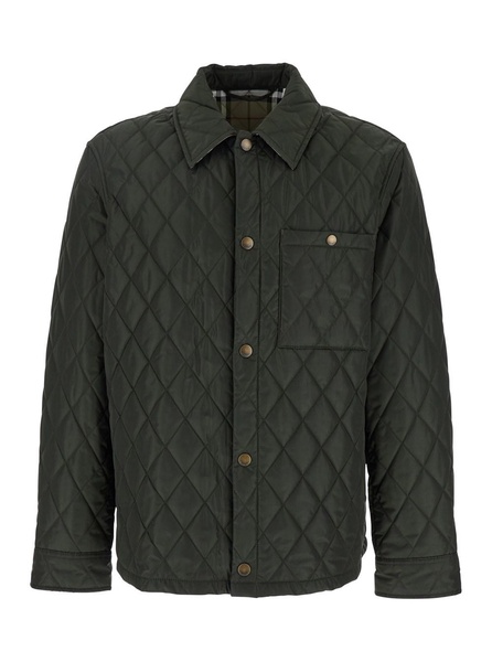 Green Quilted Jacket with Classic Collar in Tech Fabric Man