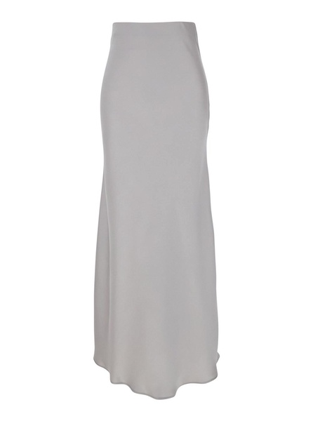 Grey Long Skirt with Ruffle Detail at the Bottom in Satin Woman