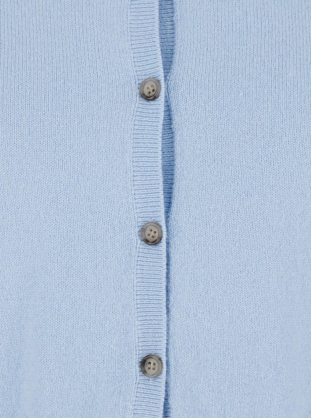 Light Blue Cropped Crewneck Cardigan in Cotton and Cashmere Blend Woman