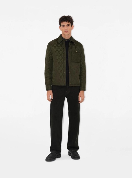 Green Quilted Jacket with Classic Collar in Tech Fabric Man