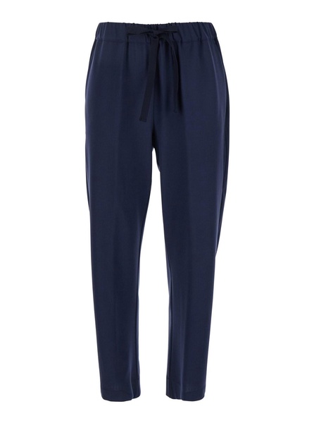 'Buddy' Blue Pants with Drawstring Waist in Virgin Wool Blend Woman