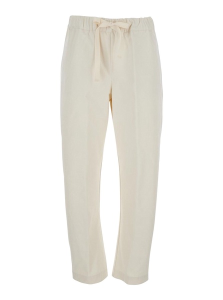 'Buddy' White Pants with Drawstring Waist in Cotton Women
