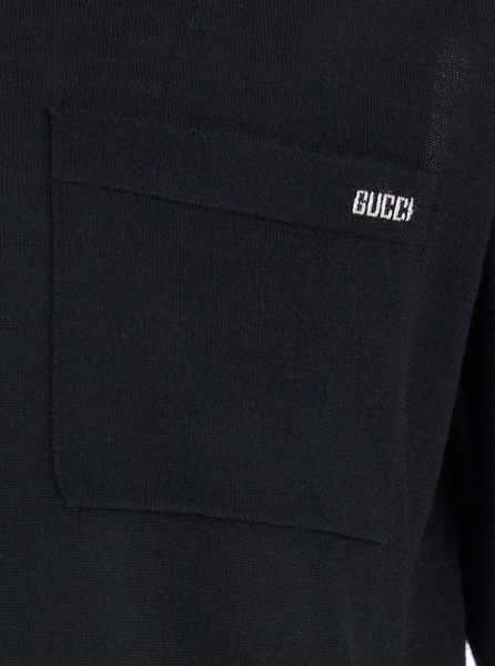 Gucci Black Polo Shirt With Chest Pocket And Embroidered Logo On The Front In Fine Silk Knit Man