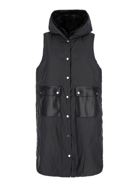 'Florian' Black Sleeveless Down Jacket with Patch Pockets in Tech Fabric Woman