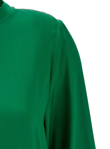 Green Long-Sleeved Blouse in Stretch Silk Woman