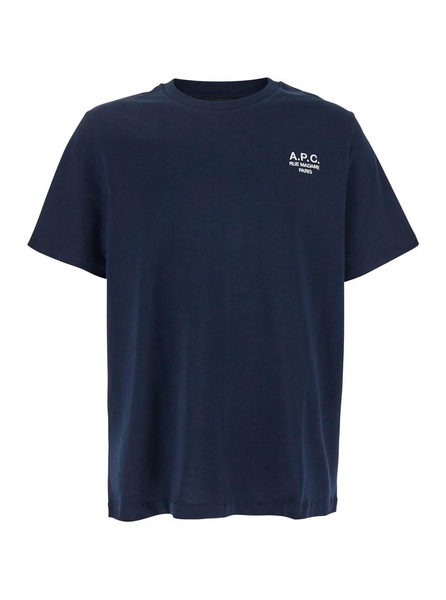 A.P.C. Blue Crewneck T-Shirt With Logo Embroidered On The Front In Cotton Man