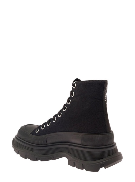 'Tread Slick' Black High Top Sneakers with Oversized Platform in Cotton Woman