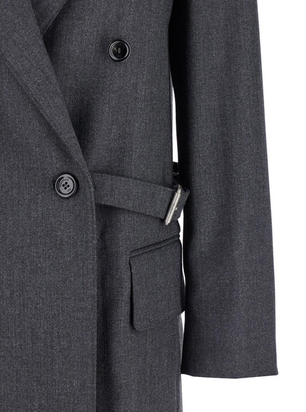 'Latino' Grey Double-Breasted Jacket with Peak Revers and Waist Belt in Virgin Wool Woman