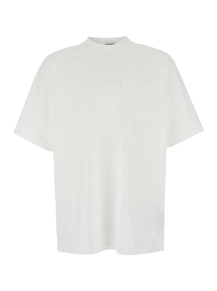 White T-Shirt with Tone-on-Tone Logo Embroidered on the Chest in Cotton  Man